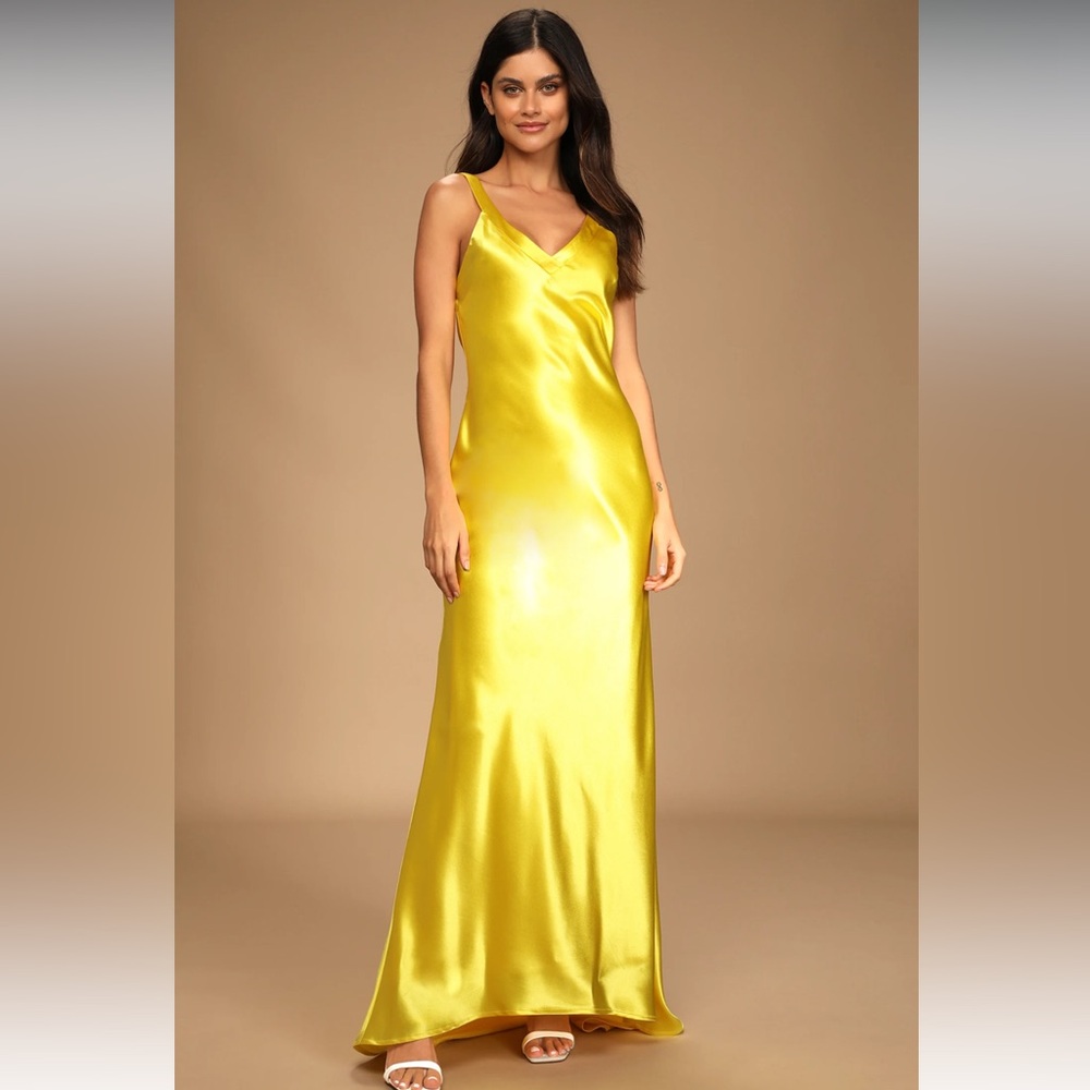 Lulu's Golden Satin Backless Dress